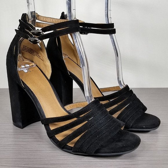 BP. Gaby Ankle Strap Sandal, Black Suede, Womens Various Sizes - Picture 3 of 10